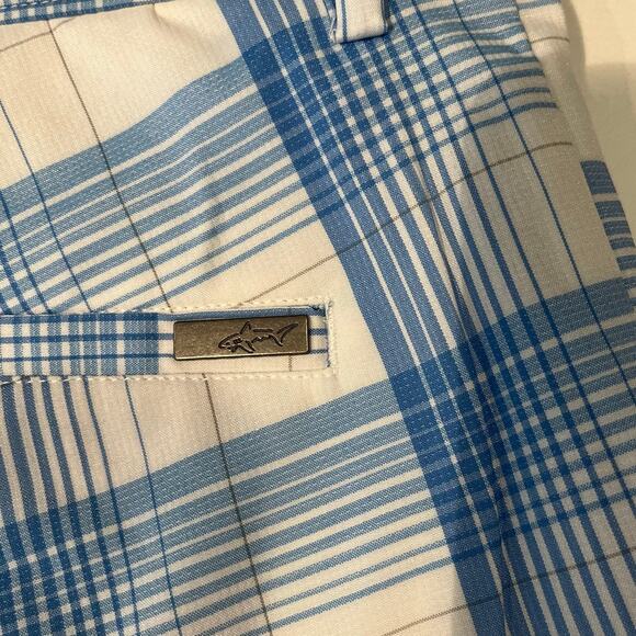 Greg Norman Performance Plaid Golf Shorts - Men's 34 - Blue/White Tasso Elba - Picture 3 of 9